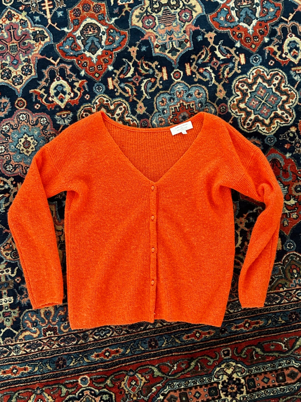Women's V-Neck Button Front Orange Sweater